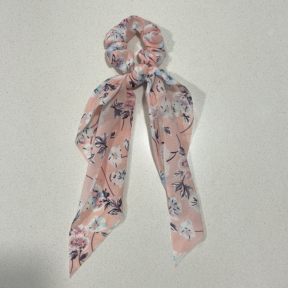 Pink floral scrunchie
